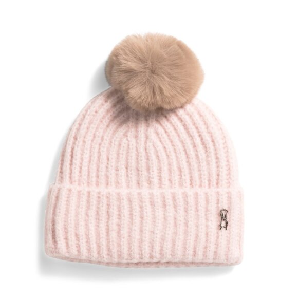 STEVE MADDEN Blush Fuzzy Ribbed Knit Satin Lined Beanie - Picture 2 of 2